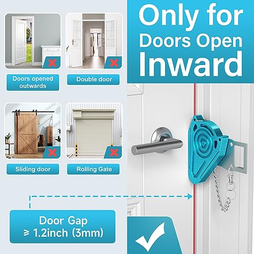 Urgeeo Metal Portable Door Lock for Travel Hotel Room Safety - Hotel Door Locks for Travelers Security, Extra Door Lock from Inside, Apartment Room Security Latches & Bolts Travel Essentials,Blue - Image 3