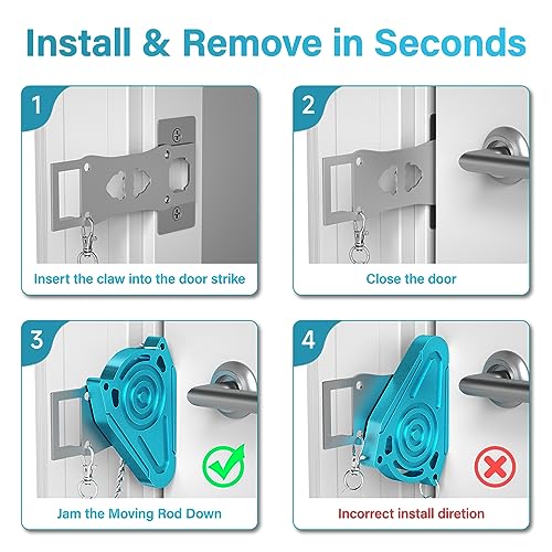 Urgeeo Metal Portable Door Lock for Travel Hotel Room Safety - Hotel Door Locks for Travelers Security, Extra Door Lock from Inside, Apartment Room Security Latches & Bolts Travel Essentials,Blue - Image 5