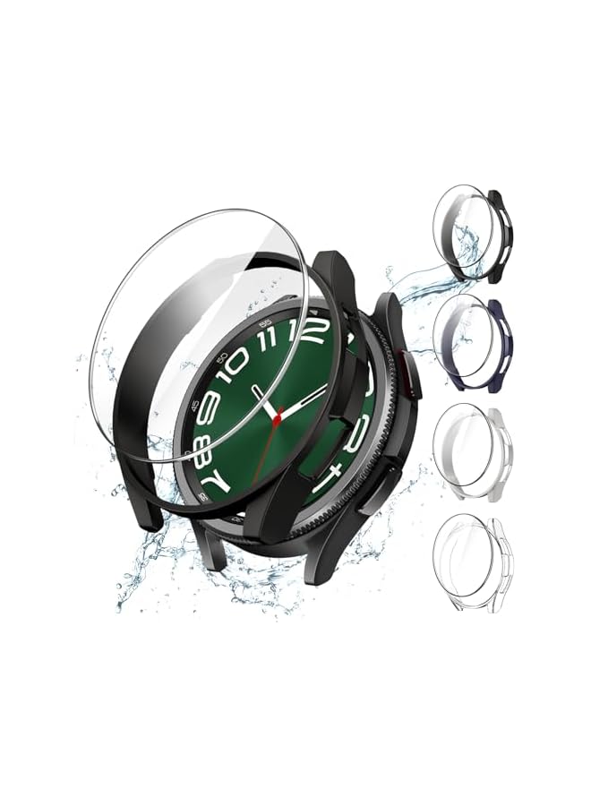 جي تيك حافظة JETech مكونة من 4+4 قطع وواقي شاشة لساعة Samsung Galaxy Watch 6 Classic 47 مم، غطاء حماية من الصدمات من الزجاج المقسى (أسود/شفاف/فضي/أزرق) - Image 1