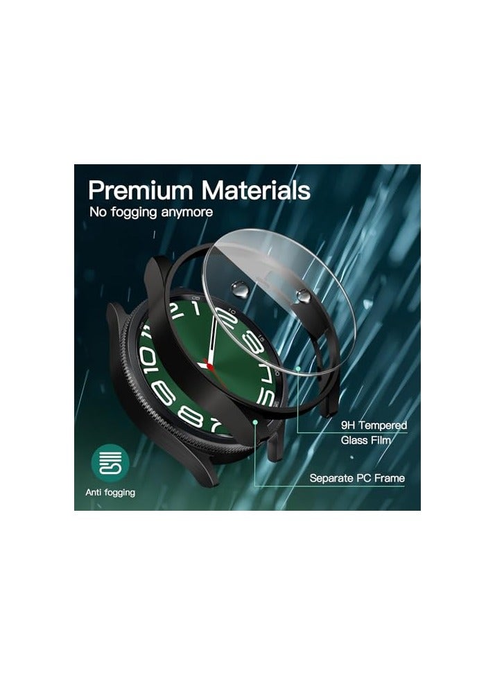 جي تيك حافظة JETech مكونة من 4+4 قطع وواقي شاشة لساعة Samsung Galaxy Watch 6 Classic 47 مم، غطاء حماية من الصدمات من الزجاج المقسى (أسود/شفاف/فضي/أزرق) - Image 4