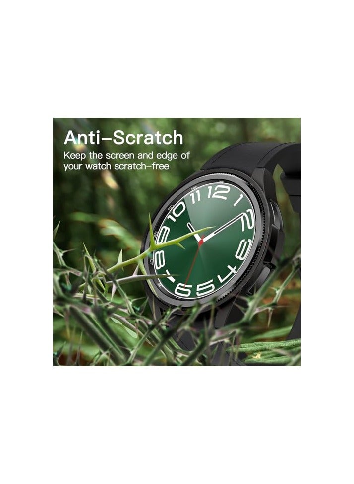 جي تيك حافظة JETech مكونة من 4+4 قطع وواقي شاشة لساعة Samsung Galaxy Watch 6 Classic 47 مم، غطاء حماية من الصدمات من الزجاج المقسى (أسود/شفاف/فضي/أزرق) - Image 5