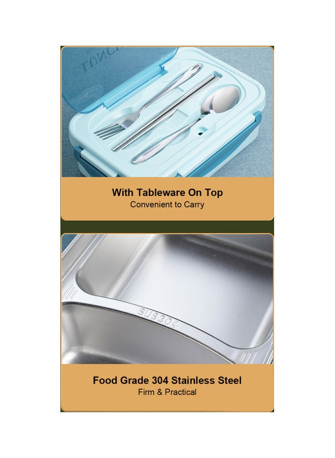 Y&D Microwave Heating Divided Food Containers With Spoon And Chopsticks Blue 23.0x16.5x8.0cm  - Image 2