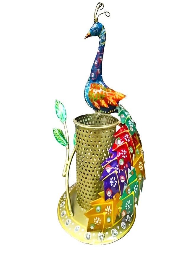RHEA STORE - MultiColour Beautiful Peacock Pen Stand, Metal Desk Organizer, Stationery Holder for Home & Office, Showpiece for Study Table, Pen & Pencil Holder for School, College, and Corporate Use - Image 2