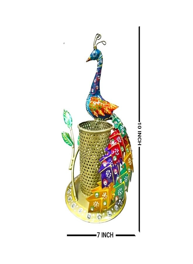 RHEA STORE - MultiColour Beautiful Peacock Pen Stand, Metal Desk Organizer, Stationery Holder for Home & Office, Showpiece for Study Table, Pen & Pencil Holder for School, College, and Corporate Use - Image 3