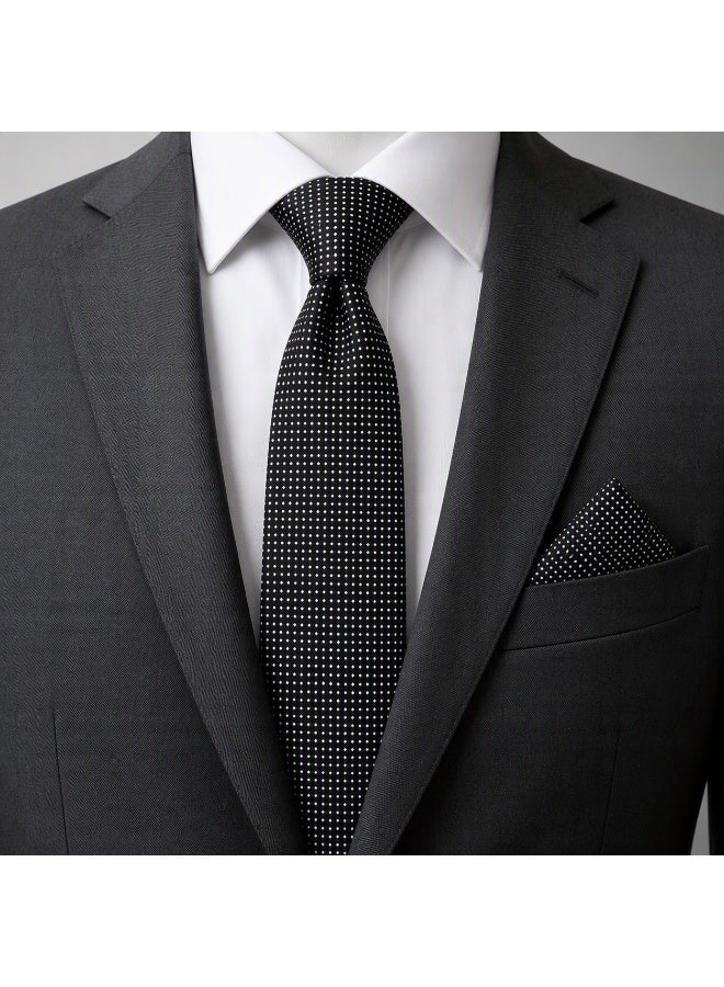 Men’s Black Polka Dot Necktie with Matching Pocket Square – 2-Piece Formal Set - Image 5