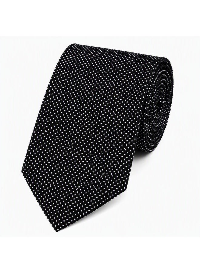 Men’s Black Polka Dot Necktie with Matching Pocket Square – 2-Piece Formal Set - Image 2