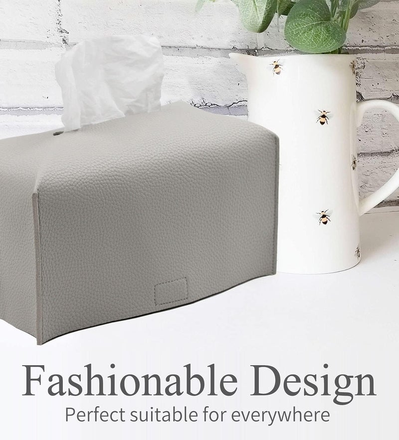 Livelab Tissue Box Cover, Modern Decorative PU Leather Rectangular Tissue Box Case Organizer Holder for Vanity Countertop, Night Stands, Livingroom, Office Desk & Car 9.5X5X5'' | Pastel Grey - Image 2