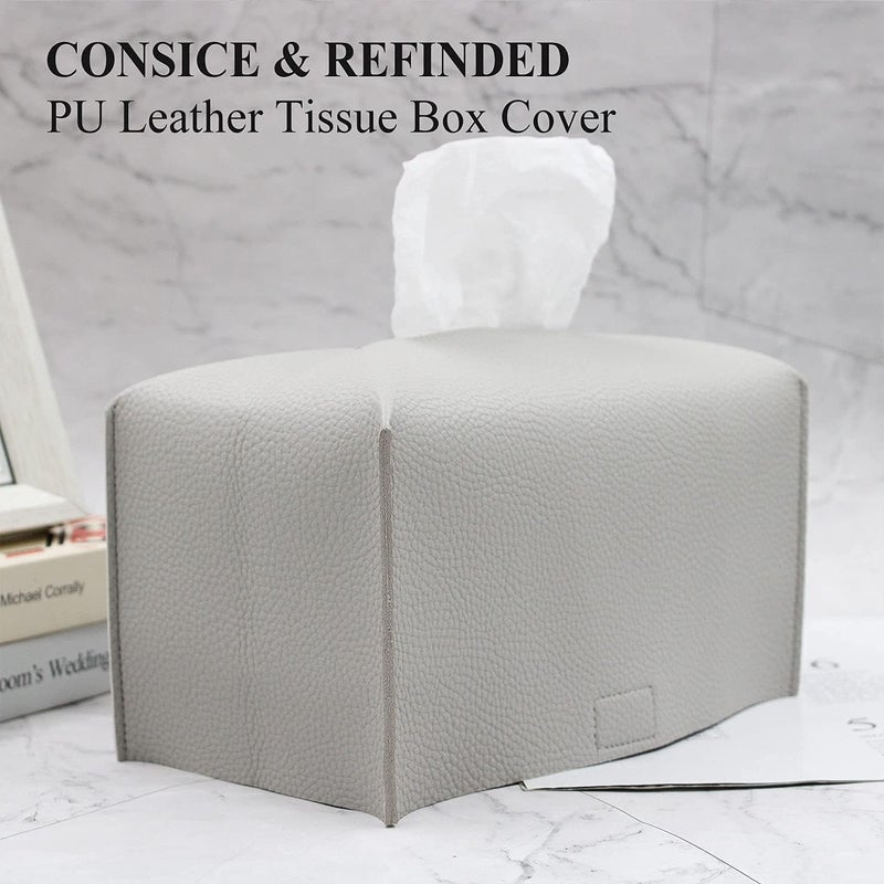 Livelab Tissue Box Cover, Modern Decorative PU Leather Rectangular Tissue Box Case Organizer Holder for Vanity Countertop, Night Stands, Livingroom, Office Desk & Car 9.5X5X5'' | Pastel Grey - Image 4