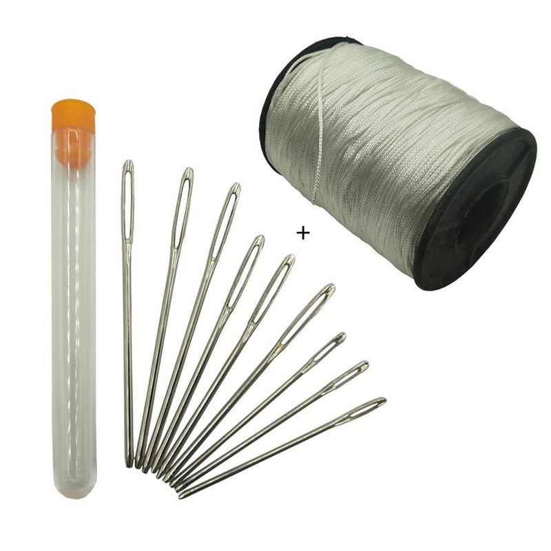 9 Pieces LargeEye Blunt Needles 1 X Roll of 150 Yards 10 Lift Shade Cord 3 Different Sizes Steel Yarn Knitting Sewing Needles with White Shade Blinds Pull String Rope