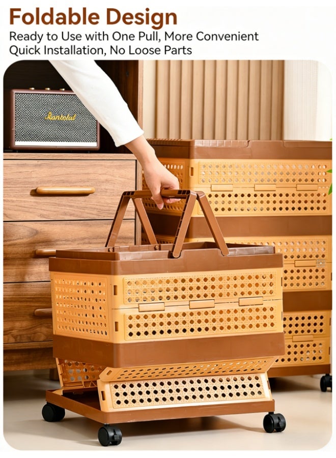 Foldable Storage Basket with Handle & Wheels, Large Capacity Stackable Organizer for Picnic, Toys, Snacks, Dirty Clothes (HC-0018-2 tier) - Image 2
