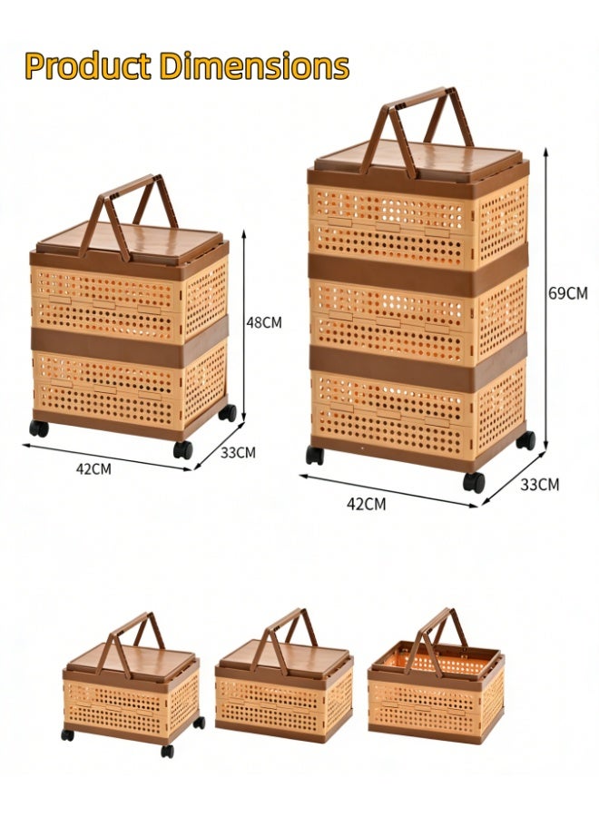 Foldable Storage Basket with Handle & Wheels, Large Capacity Stackable Organizer for Picnic, Toys, Snacks, Dirty Clothes (HC-0018-2 tier) - Image 3
