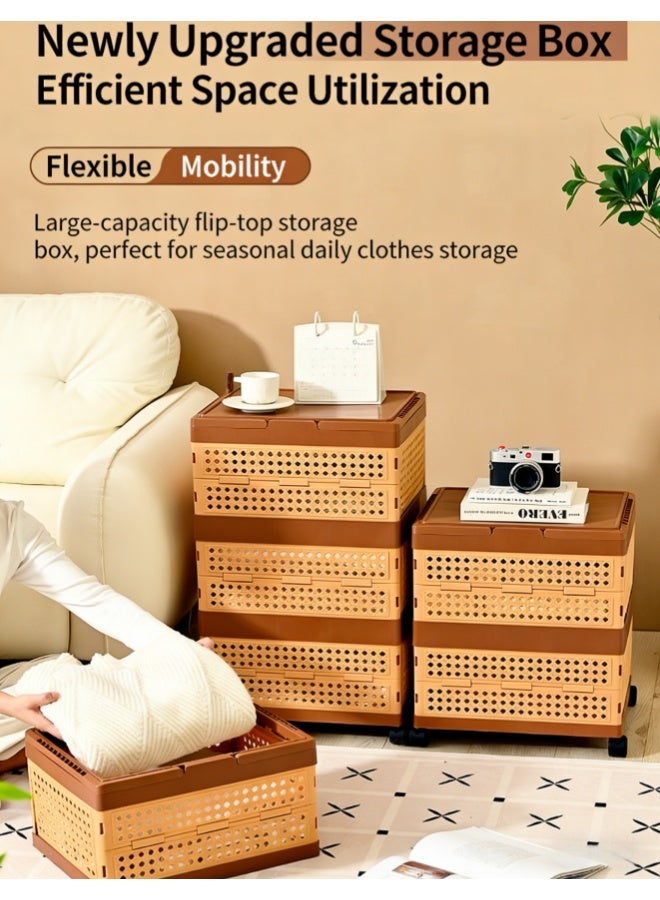 Foldable Storage Basket with Handle & Wheels, Large Capacity Stackable Organizer for Picnic, Toys, Snacks, Dirty Clothes (HC-0018-2 tier) - Image 4