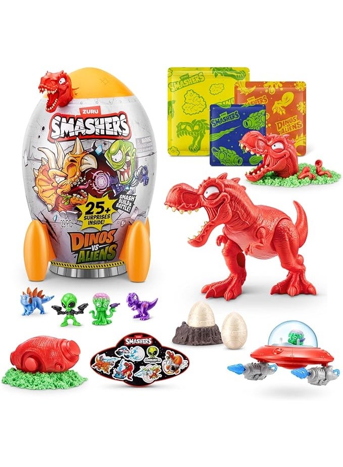زورو Smashers Dino vs Aliens Rocket Egg with Over 25 Surprises, Dinosaur Figures, Alien UFO, Slime, Sand, Collectible Action Toys for Kids, Build and Battle Dino Against Alien Invaders - Image 4