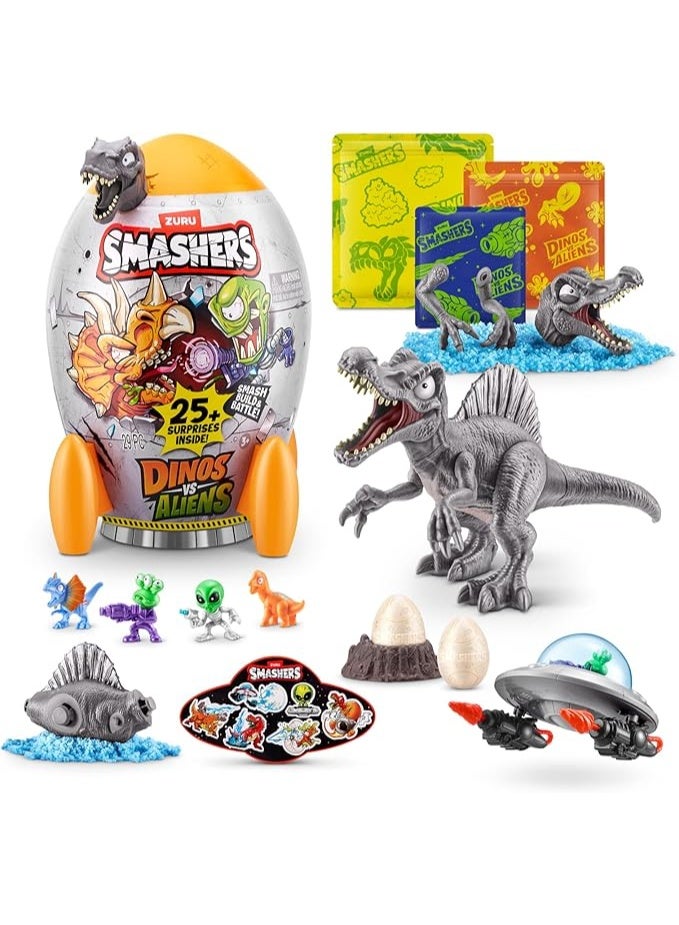 زورو Smashers Dino vs Aliens Rocket Egg with Over 25 Surprises, Dinosaur Figures, Alien UFO, Slime, Sand, Collectible Action Toys for Kids, Build and Battle Dino Against Alien Invaders - Image 2