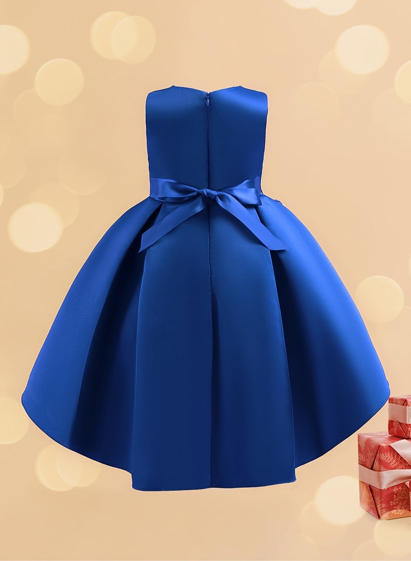 Vintage Style 3D Embroidery Princess Dress — Elegant Party Dress for Kids, Girls Party Wear Dress, Frock for Girls, Dresses for Girls, Kids Girl Dress, Tulle Dress, Birthday Dress — Royal Blue, 130cm (7-8Y) - Image 4