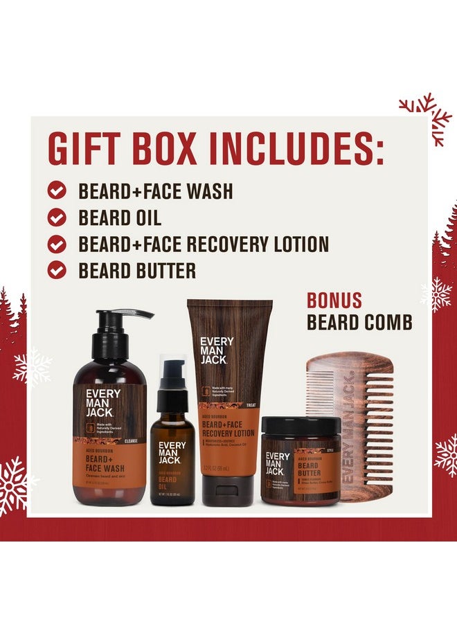 Every Man Jack - Every Man Jack Mens Aged Bourbon Beard Set - Five Full-Sized Grooming Essentials For a Complete Routine - Beard + Face Wash, Beard + Face Lotion, Hydrating Beard Oil, Beard Butter, and Beard Comb - Image 1