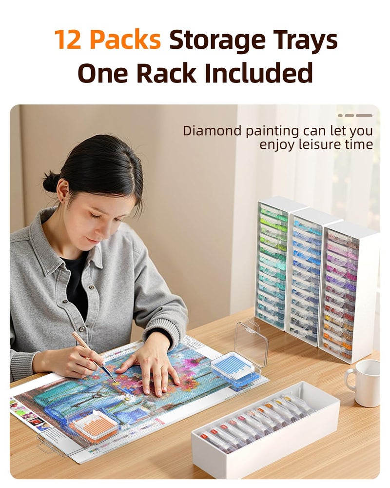 Redtwo 3-in-1 Diamond Painting Storage Containers Trays-12pcs, Unique Two Layers Diamond Art Accessories Trays with Lids, Beads & Drills Storage & Line-Up, with 64 Labels and 1 Rack - Image 4