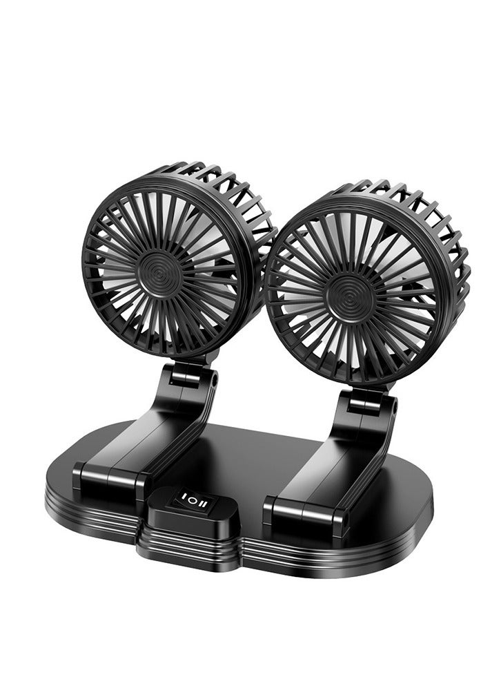 AL RAID Dual Head Car Fan, 360 Degree Rotation, High Airflow, USB Power Supply for 12V/24V Car - Image 1