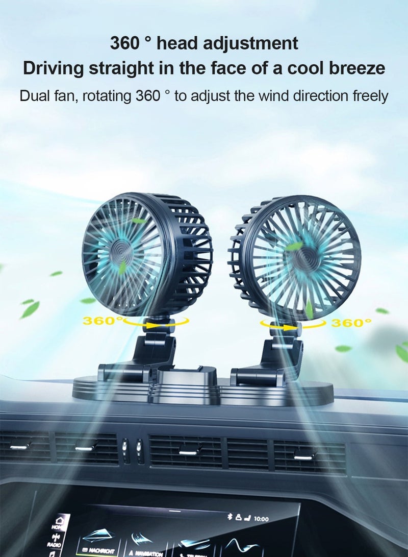 AL RAID Dual Head Car Fan, 360 Degree Rotation, High Airflow, USB Power Supply for 12V/24V Car - Image 2
