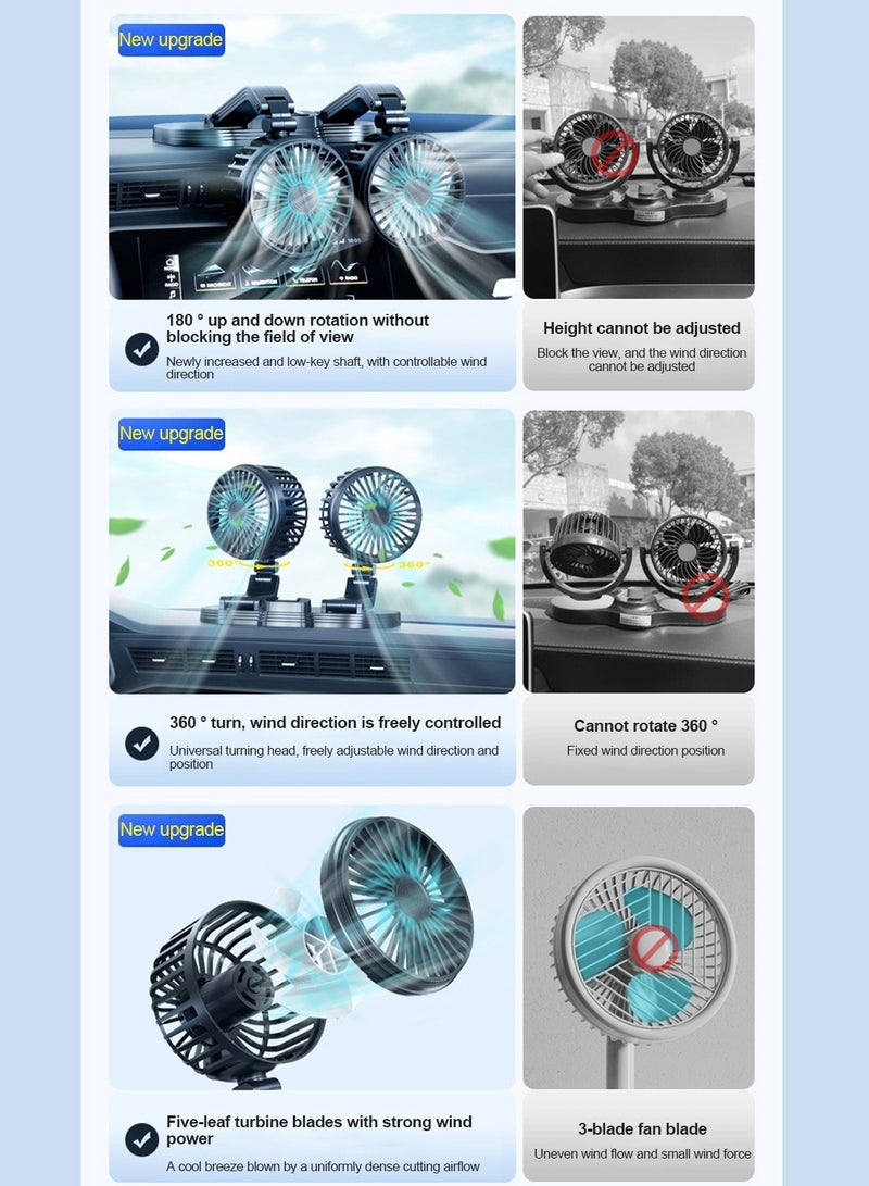 AL RAID Dual Head Car Fan, 360 Degree Rotation, High Airflow, USB Power Supply for 12V/24V Car - Image 4