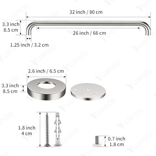 YuanDe 4 Pack 32 Inch Shower Grab Bars YuanDe Brushed Nickel Stainless Steel Bathroom Wall Grab Bar Handle Shower Balance Bar Safety Hand Rail Support Handicap Elderly Senior Bath Grab Handle125 Tube - Image 3