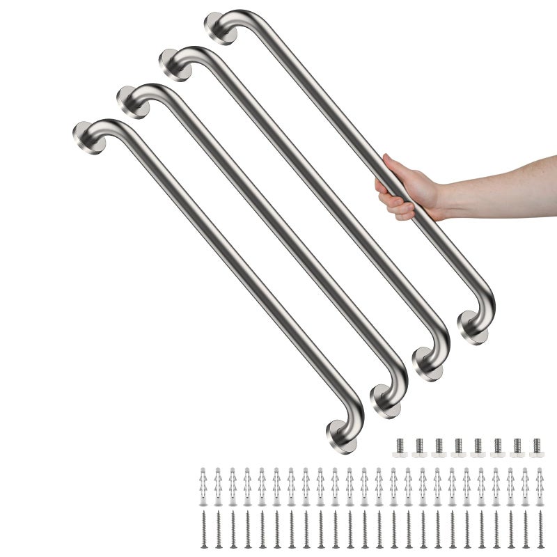 YuanDe 4 Pack 32 Inch Shower Grab Bars YuanDe Brushed Nickel Stainless Steel Bathroom Wall Grab Bar Handle Shower Balance Bar Safety Hand Rail Support Handicap Elderly Senior Bath Grab Handle125 Tube - Image 2