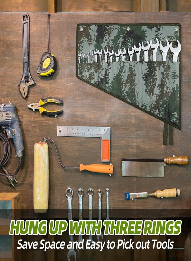 ROCKCOON 16 Pocket Wrench Roll Organizer, Rolled Tool Pouch Bag with Water Proof Oxford Cloth, Camouflage - Image 5