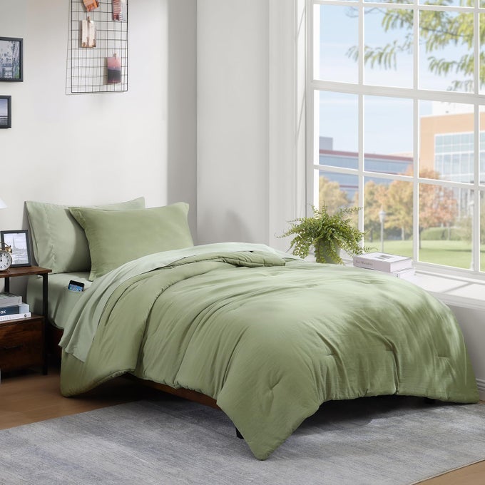 TWIN COMFORTER SET 5 PIECES SAGE GREEN BED IN A BAG ALL SEASON TWIN XL BEDDING SETS WITH 1 FITTED SHEET 1 FLAT SHEET 1 PILLOW SHAM AND 1 PILLOWCASE