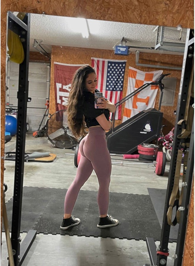 AUROLA Seamless Scrunch Legging Women Yoga Pants 7/8 Tummy Control Workout Running for Workout Fitness Sport Active Legging-25'' (XS, Old Rose) - Image 3