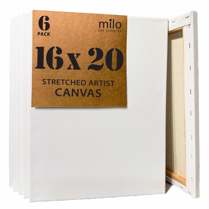 milo Stretched Artist Canvas  16x20 inch  Value Pack of 6 Canvases for Painting Primed  Ready to Paint Art Supplies for Acrylic Oil Mixed Wet Media  Pouring 100 Cotton with Pine Wood Frame