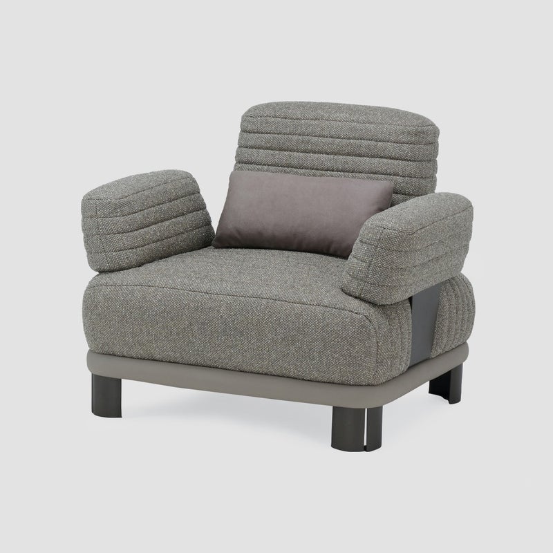 AL HUZAIFA FURNITURE Armonia Single Seater Sofa, Upholstered In Faux Leather & Fabric - Image 1