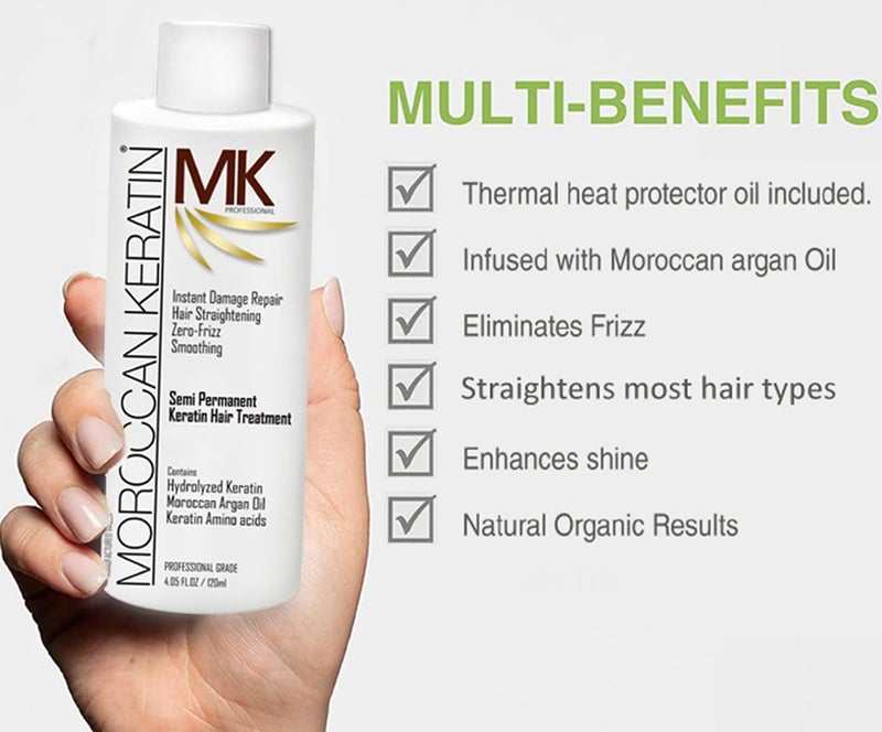 MOROCCAN KERATIN علاج الشعر بالكيراتين المغربي لتنعيم الشعر البرازيلي نتائج احترافية للاستخدام في الصالونات والمنزل ، نتائج عضوية تدوم طويلاً 4-6 أشهر مجموعة 4 قطع - Image 2