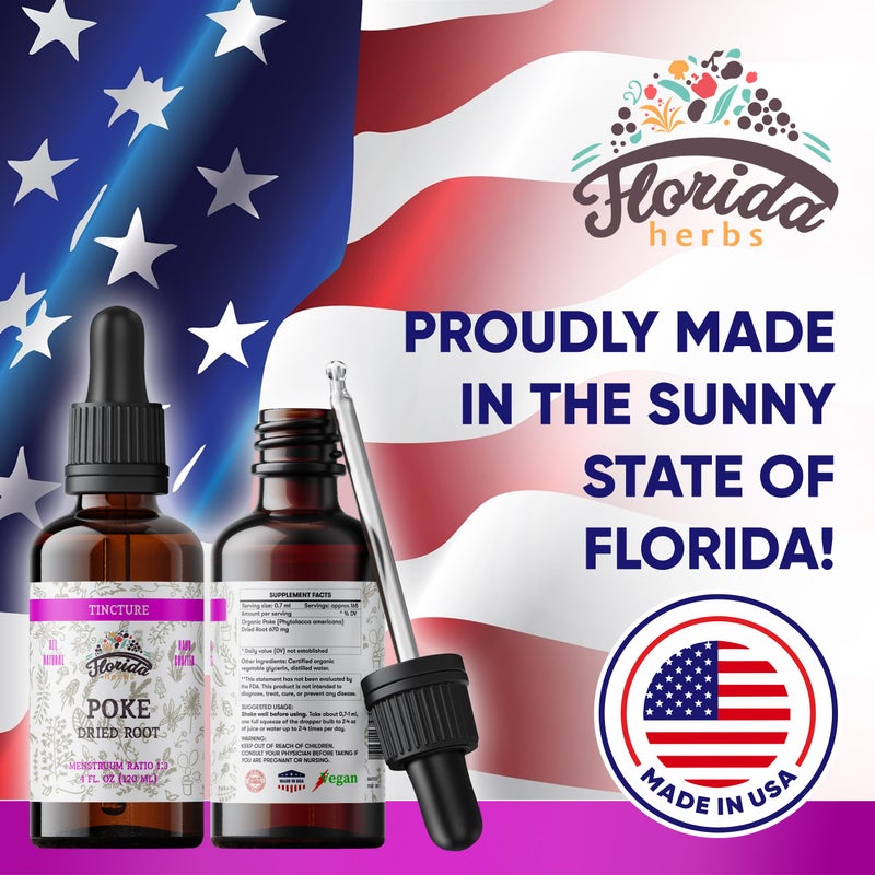 FLORIDA HERBS Organic Poke Root Tincture | Poke Extract Liquid for Immune & Lymphatic Support | Alcohol-Free, Vegan, Non-GMO Supplement | Made in USA | 4 Fl Oz - Image 5
