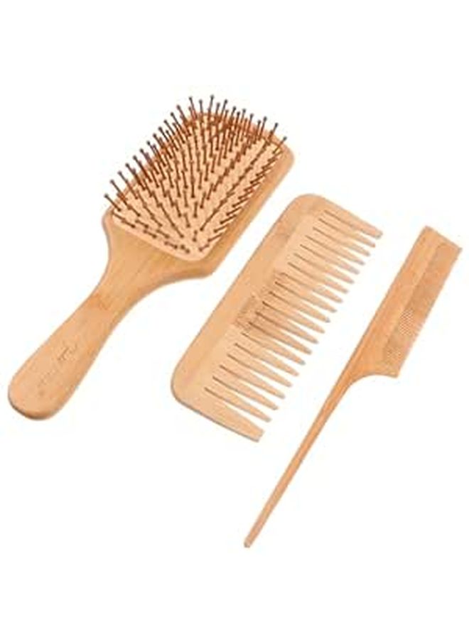 Wide Tooth Paddle Comb Set For Scalp Massage Detangling Hair Brush Men Women - Image 1