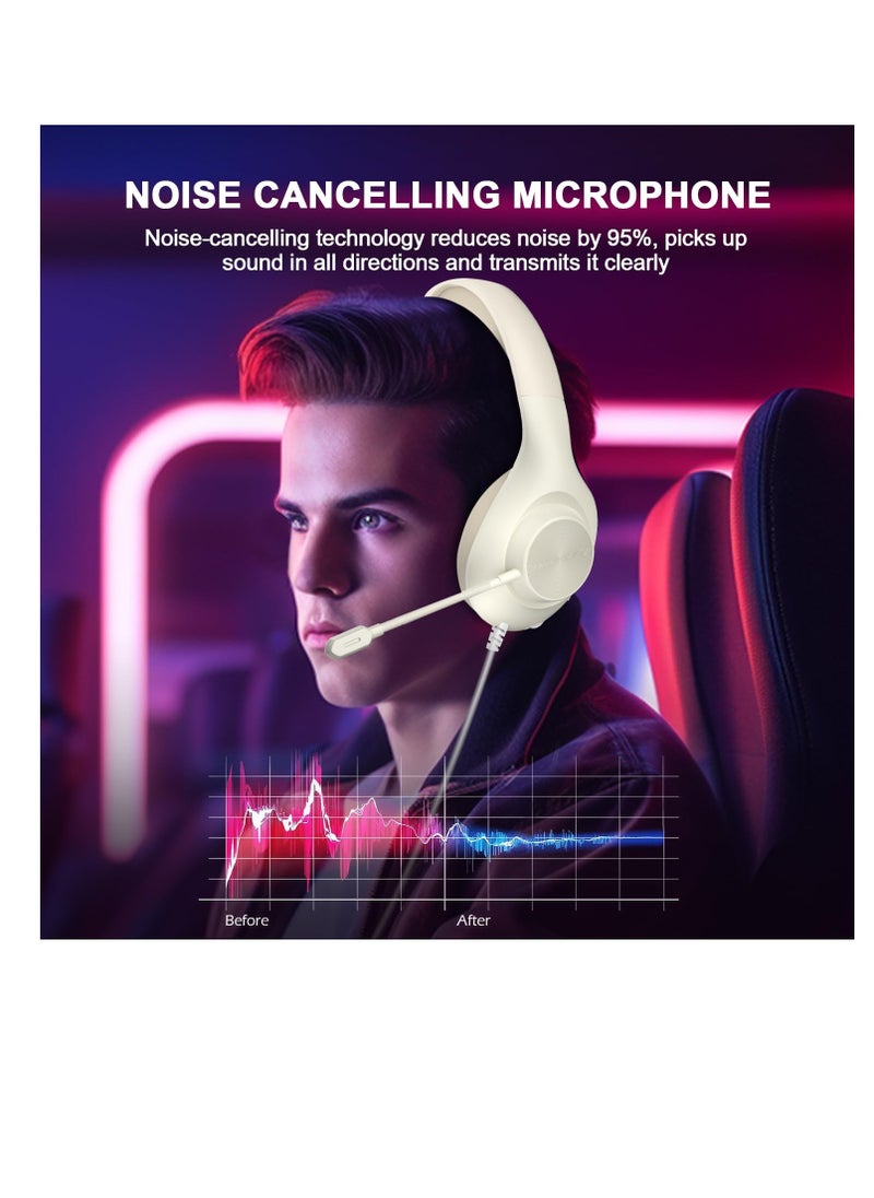 Excefore - Wired Gaming Headset with 7.1 Surround Sound, H-7 Gaming Over Ear Headphones with Noise Cancelling, Flexible Mic, Memory Earmuffs, Wired Headset for PC/PS5/VS/Xbox Series X/S/Switch, White - Image 1