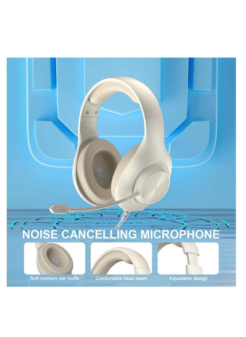 Excefore - Wired Gaming Headset with 7.1 Surround Sound, H-7 Gaming Over Ear Headphones with Noise Cancelling, Flexible Mic, Memory Earmuffs, Wired Headset for PC/PS5/VS/Xbox Series X/S/Switch, White - Image 1