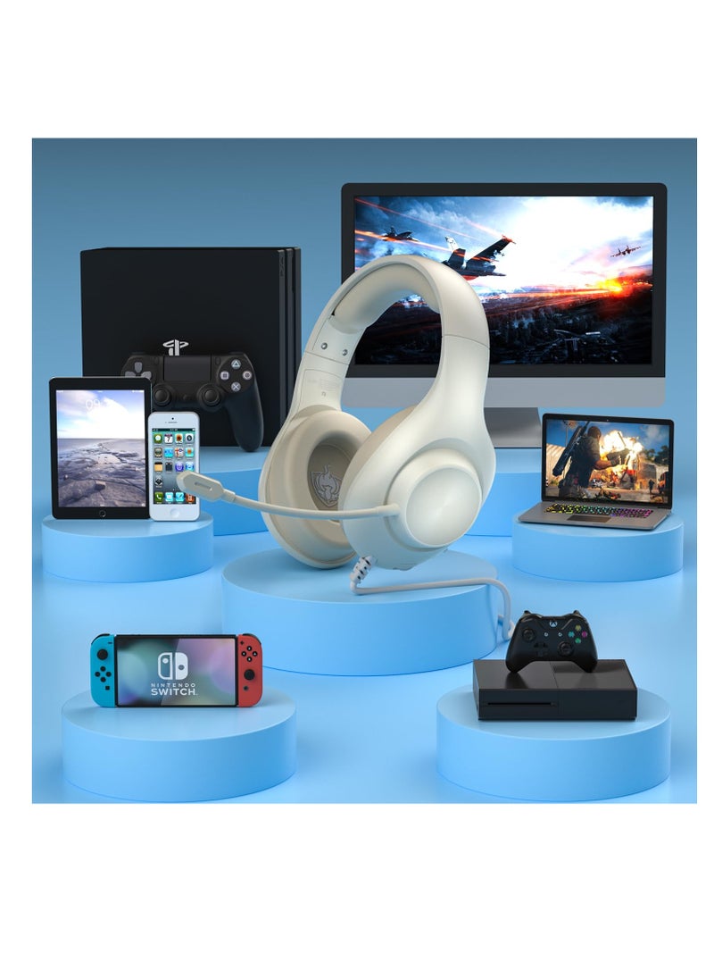 Excefore - Wired Gaming Headset with 7.1 Surround Sound, H-7 Gaming Over Ear Headphones with Noise Cancelling, Flexible Mic, Memory Earmuffs, Wired Headset for PC/PS5/VS/Xbox Series X/S/Switch, White - Image 1