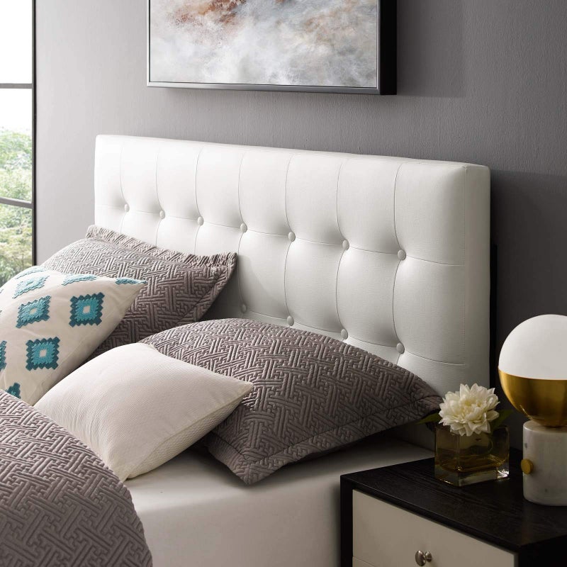 Modway MOD5173 Emily Tufted Button Faux Leather Upholstered Full Headboard in White