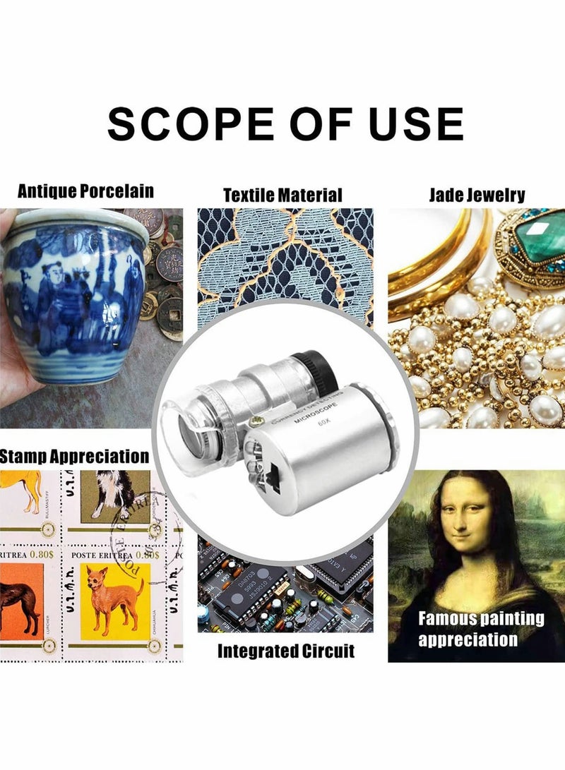 Portable Mini Microscope with LED UV Lights 60X Magnification for Easy Viewing