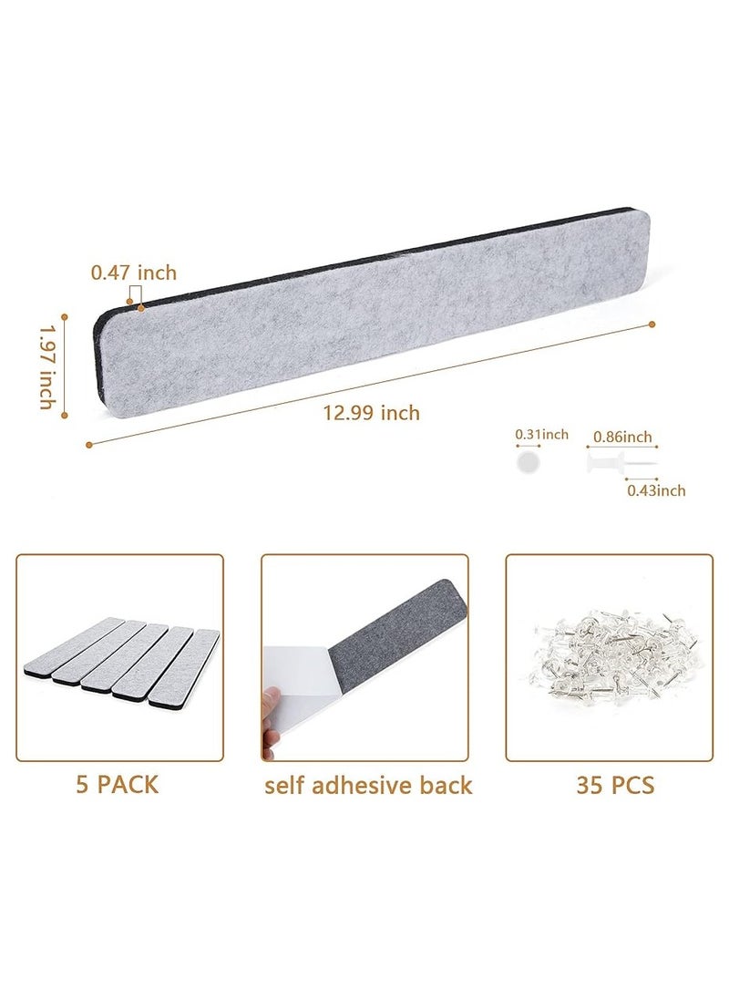 Generic 5 Pack Bulletin Board Strips, Felt Pin Board Bar with 50 Push Pins Self-Adhesive Felt Bulletin Board for Office School Home Wall Decoration, for Organize Memo, Photos, Display  - Image 2