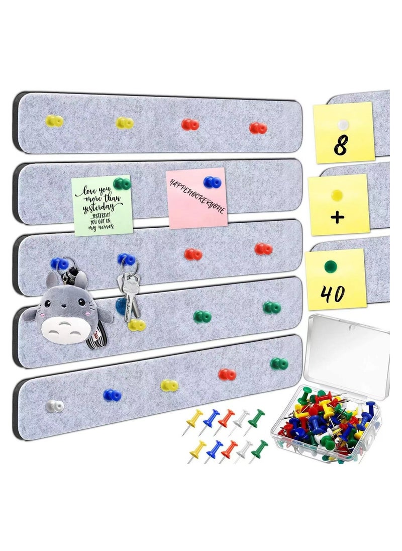 Generic 5 Pack Bulletin Board Strips, Felt Pin Board Bar with 50 Push Pins Self-Adhesive Felt Bulletin Board for Office School Home Wall Decoration, for Organize Memo, Photos, Display  - Image 1