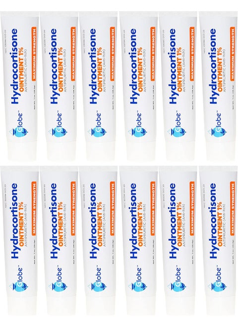 Globe Hydrocortisone 1% Maximum Strength Transparent Ointment 1 oz | Anti-Itch Ointment for Redness, Swelling, Itch, Rash, Dermatitis, Bug/Mosquito Bites, Eczema, Hemorrhoids & More (12 Pack)