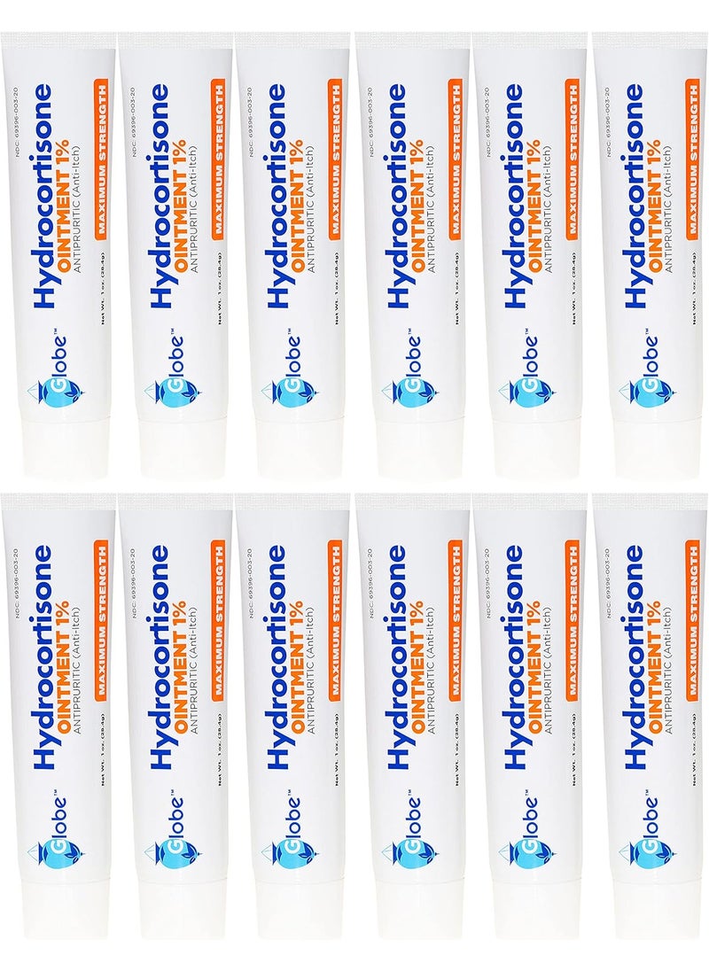 Globe Globe Hydrocortisone 1% Maximum Strength Transparent Ointment 1 oz | Anti-Itch Ointment for Redness, Swelling, Itch, Rash, Dermatitis, Bug/Mosquito Bites, Eczema, Hemorrhoids & More (12 Pack) 