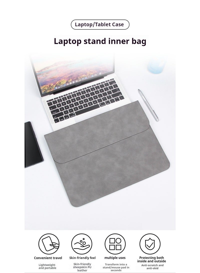 AuliceVerse 13.3 - 14 Inch Ultra slim and lightweight Water Resistant PU Leather Laptop Sleeve Case with Adjustable Stand Compatible with MacBook Pro 14 (M4/M3/M2/M1 Pro/Max 2024 - 2021) MacBook Pro/Air 13.3 13.5 - 13.8 Surface Laptop HP Specter X360 13/14 Gray - Image 4