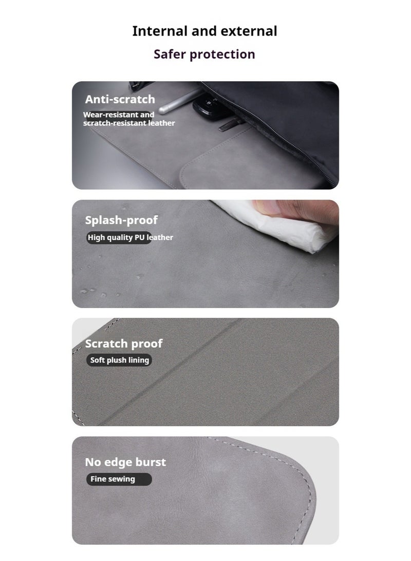 AuliceVerse 13.3 - 14 Inch Ultra slim and lightweight Water Resistant PU Leather Laptop Sleeve Case with Adjustable Stand Compatible with MacBook Pro 14 (M4/M3/M2/M1 Pro/Max 2024 - 2021) MacBook Pro/Air 13.3 13.5 - 13.8 Surface Laptop HP Specter X360 13/14 Gray - Image 3