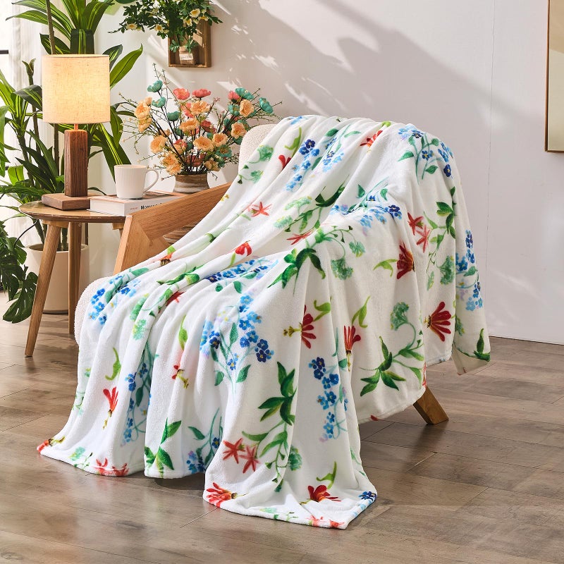 Jameswish Floral Throw Blanket Birthday Gift for Women Mom Girls Flowers Blanket Summer Wildflower Flannel Blanket Watercolor Printed Throw for Couch Sofa Bed Chair 50x60 - Image 2