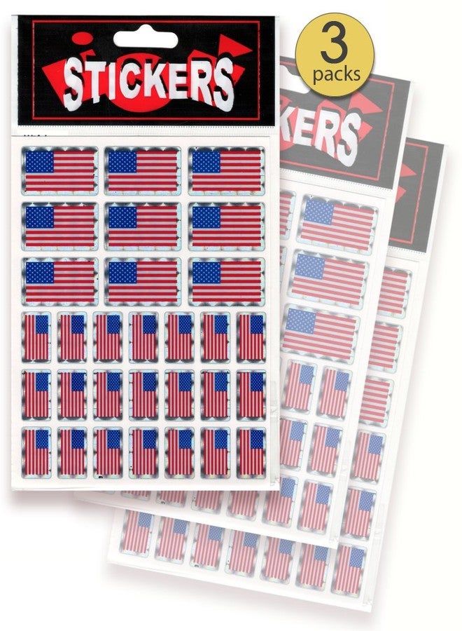 AoneFun US Flag Stickers - 90 America Stickers Small American Flag Sticker Sheets USA Flag Sticker Prism Set of 3 Sheets Shiny Prismatic for Water Bottles, Cups, Laptops, Helmets, Scrapbooking - Image 1