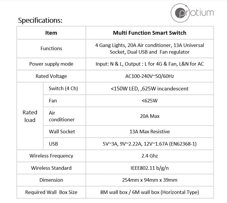 Protium Multi function Smart Switch, Compatible with Alexa, Google Home, Smart Things & Smart life App (4 Gang+20A AC+ Fan Regulator+ 13A Socket + USB A & Type C) White Color - Image 5