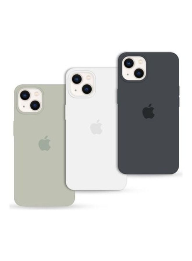 3Pack for iPhone 13 Silicone Case Soft Slim Liquid Gel Silicone Shockproof Phone Cover Microfiber Lining Full Body Protection 6.1 inch Dark Grey/White/Stone - Image 1