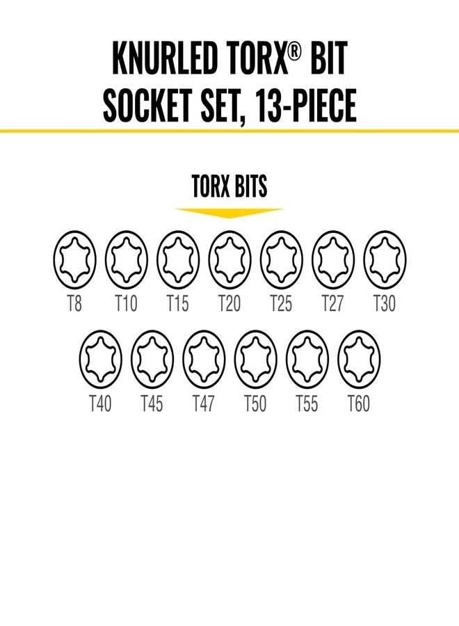 كلاين تولز طقم رؤوس مفكات توركس 65213TX من كلاين تولز، بمقاسات من T8 إلى T60، 1/4 و3/8 و1/2 بوصة، مصنوع من فولاذ Cr-V عالي الجودة، علبة MODBox، 13 قطعة - Image 3